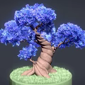 Lush Blue Tree with Unique Wrapped Roots and Green Grass Round Base 3d model