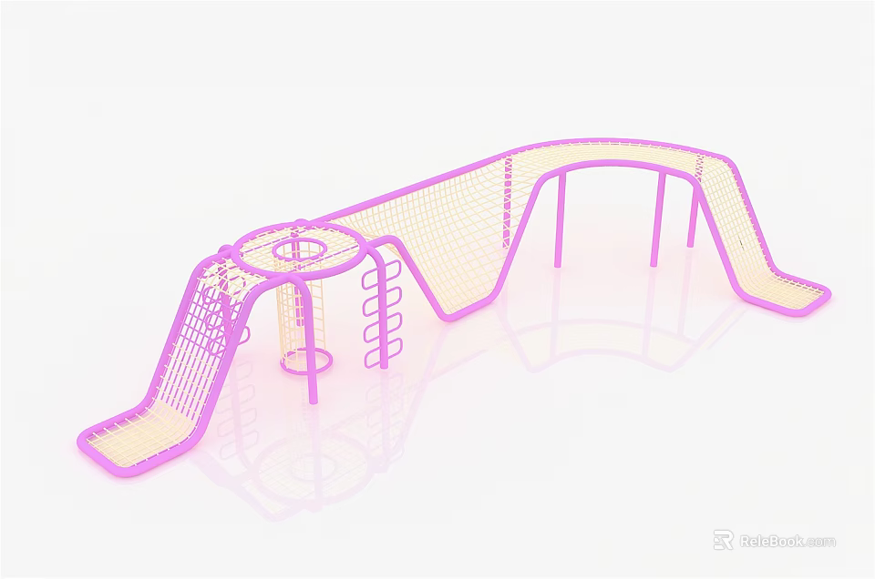 Pink Modern Playground Equipment With Slides Climbing Nets Spiral Elements And Platforms 3d model 