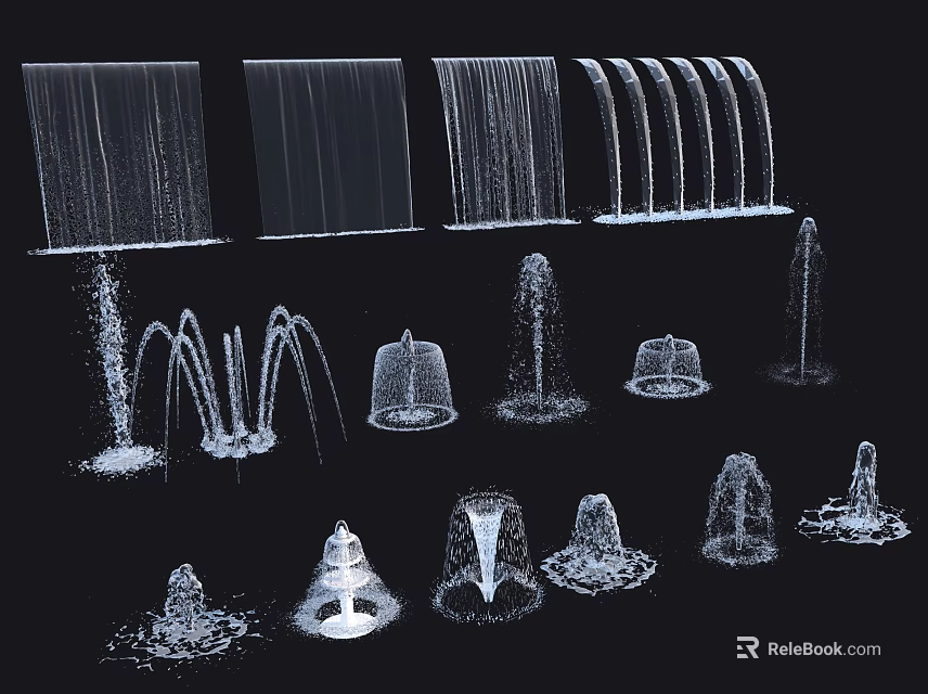 Garden Ornamental Water Fountains Featuring Various Spray Patterns And Decorative Designs 3d model 