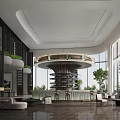 Elegant Spacious Luxury Hotel Lobby With Unique Central Bar And Large Floor To Ceiling Windows