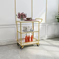 Commercial Three Tier Serving Cart With Gold Metal Frame Marble Top And Wheels