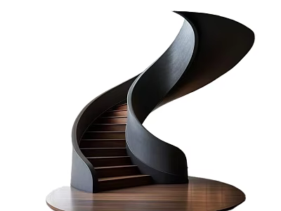 Modern Spiral Staircase With Black Curved Handrail And Wooden Steps Elegant Circular Base Design 3d model