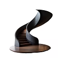 Modern Spiral Staircase With Black Curved Handrail And Wooden Steps Elegant Circular Base Design