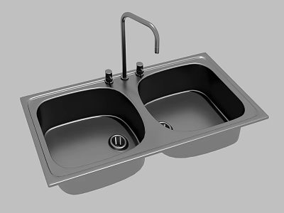 Stainless Steel Double Bowl Kitchen Sink With Modern Faucet For Home Use 3d model