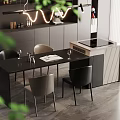 Modern Kitchen Interior With Island Dining Table Chairs And Cabinets 3d model