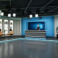 Modern Public Office Space With Octagonal Design Multifunctional Zones Green Lounge TV And Glass Walls