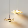 Modern Petal Shaped White Chandeliers Hanging In Minimalist Interior With Warm Lighting