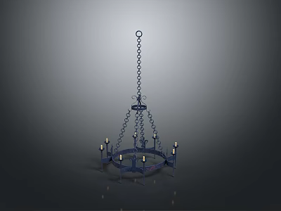 Classic Dark Iron Hanging Chandelier Light Fixture With Chain And Candle Holders 3d model