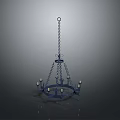 Classic Dark Iron Hanging Chandelier Light Fixture With Chain And Candle Holders