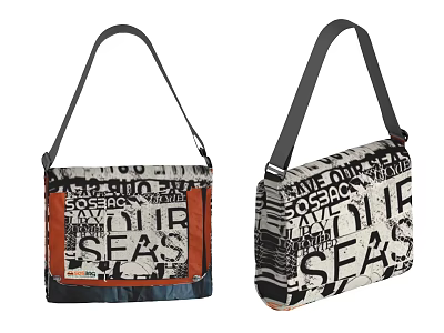Stylish Crossbody Bag With Text Print Pattern And Orange Black White Graphic Design 3d model