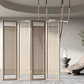 Modern Rattan Partition Screens With Grid Design And Indoor Plants
