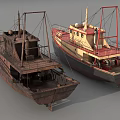 Two Ships With Red White Hull And Brown Rusty Deck Details 3d model