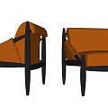 Modern Orange Leather Single Sofa With Black Wooden Frame Design 3d model