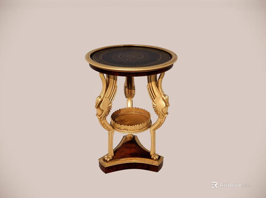 Elegant Round Side Table With Gold Carved Legs And Decorative Black Tabletop Design 3d model 