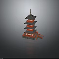 Traditional Multi Tiered Pagoda Architecture With Red Framework Gray Roof And Golden Spire