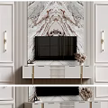 Modern TV Wall Design With Marble Pattern TV Stand And Decorative Lights 3d model