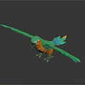 Colorful Parrot With Green Body Orange Belly Blue Tail And Spread Wings