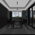 Modern Dining and Living Room Interior with Open Layout Decorative Paintings and Lighting