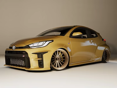 Golden Toyota Sporty Hatchback With Black Grille And Alloy Wheels 3d model