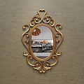 Ornate Gold Framed Oval Mirror Hanging On Gray Wall Reflecting Living Room Scene