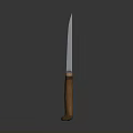 Silver Blade Weapon With Brown Wooden Handle On Gray Gradient Background 3d model