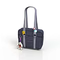 Dark Blue Handbag With Long Straps Decorative Pendants And Plush Toy Accessory