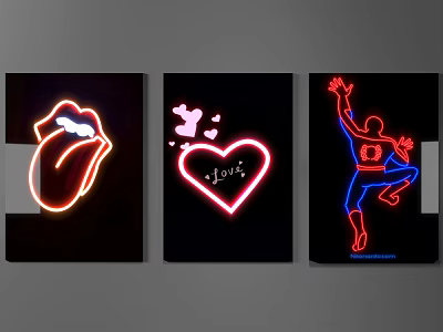 Decorative Neon Lights With Tongue Heart And Spider Man Shapes For Room Decor 3d model