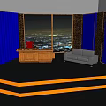 Modern Public Office Space With Central Television Signage And Colorful Decor Elements