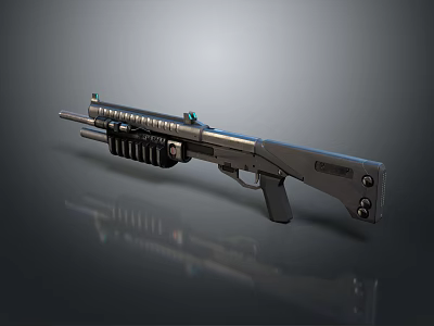 Tactical Shotgun With Metallic Finish Multiple Barrels Magazine And Grip Design 3d model