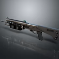 Tactical Shotgun With Metallic Finish Multiple Barrels Magazine And Grip Design