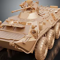 Detailed Golden Wheeled Military Tank Model With Turret And Armored Exterior Surface