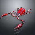 Vibrant Red Aquatic Lobster With Large Claws And Segmented Body Against Black Background