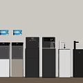 Modern Kitchen Appliances With Various Black White Gray Water Dispensers In Row