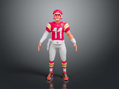 American Football Player With Red Helmet White Uniform Number 11 And Red Yellow Stripes 3d model