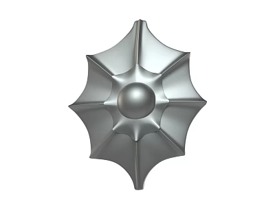 Silver Metallic Star Shaped Weapon With Central Sphere And Decorative Design 3d model