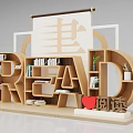 Creative READ Shaped Bookshelf Interior With Books Plants Heart Decoration and Reading Character