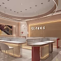 Elegant Modern Jewelry Store Interior Design With Marble Display Counters Round Chandelier And Chairs