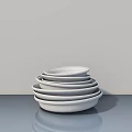 White Sculpted Ceramic Bowls Stacked in Different Sizes on Gray Surface 3d model