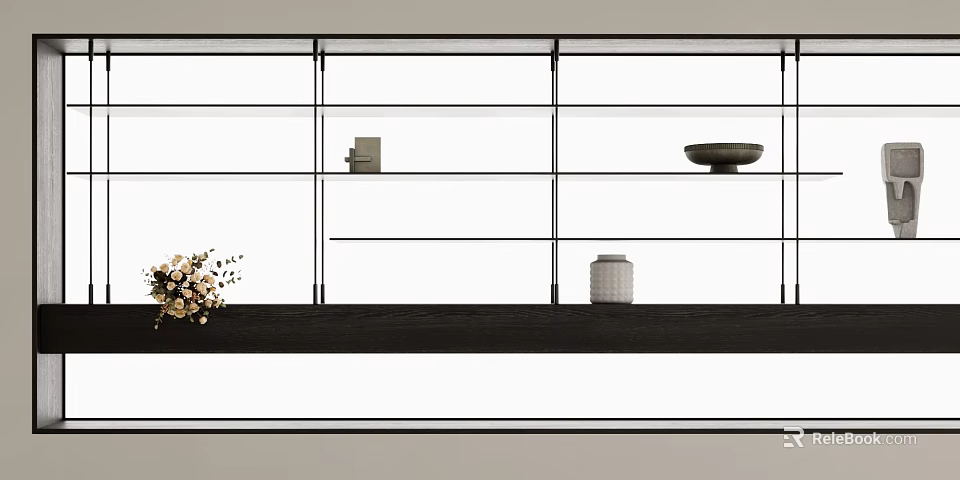 Modern Shelving Unit With Multiple Layers Holding Books Bowl Vase And Plant 3d model 