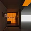 Billiards Room Interior Design With Orange Number 8 Sign Plant And Decorative Painting