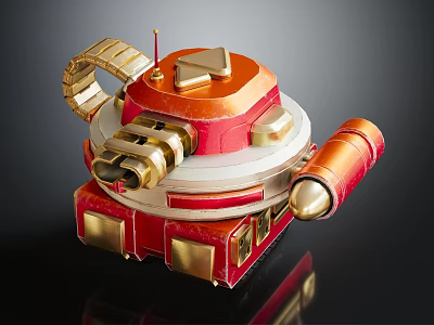 Futuristic Weapon With Red Gold White Metallic Turret Cannon And Missile Launcher 3d model