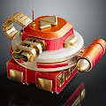 Futuristic Weapon With Red Gold White Metallic Turret Cannon And Missile Launcher