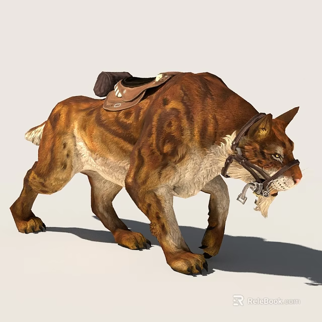 Large Muscular Brown Feline With Leather Saddle And Harness 3d model 