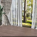 Elegant Layered Curtains With Floral Pattern Sheer Inner And Tree Garden View