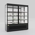 Black Double Door Refrigerator Freezer with Glass Doors Multiple Shelves and Ventilated Base