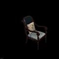 Classic Wooden Frame Dining Chair With Leather Back Armrests And Leaf Pattern Fabric Seat Cushion