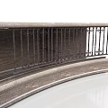 Curved Balcony Railing With Wooden Structure And Wrought Iron Decorative Patterns