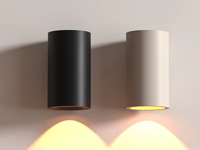 Modern Black and Beige Downlights Spotlights Mounted on the Wall with Yellow Light Projection 3d model