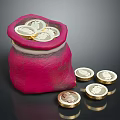 Red Fabric Pouch for Daily Life Coin Storage with Scattered Coins