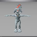 Cartoon Dog 3D Model With Blue Body Red Pink Headdress Necklace And Open Arms